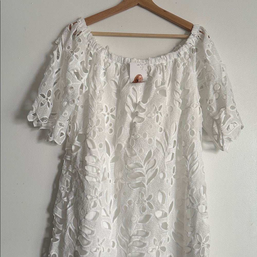 PrettyGarden White on White Short Sleeve Dress / NWT - Picture 5 of 5